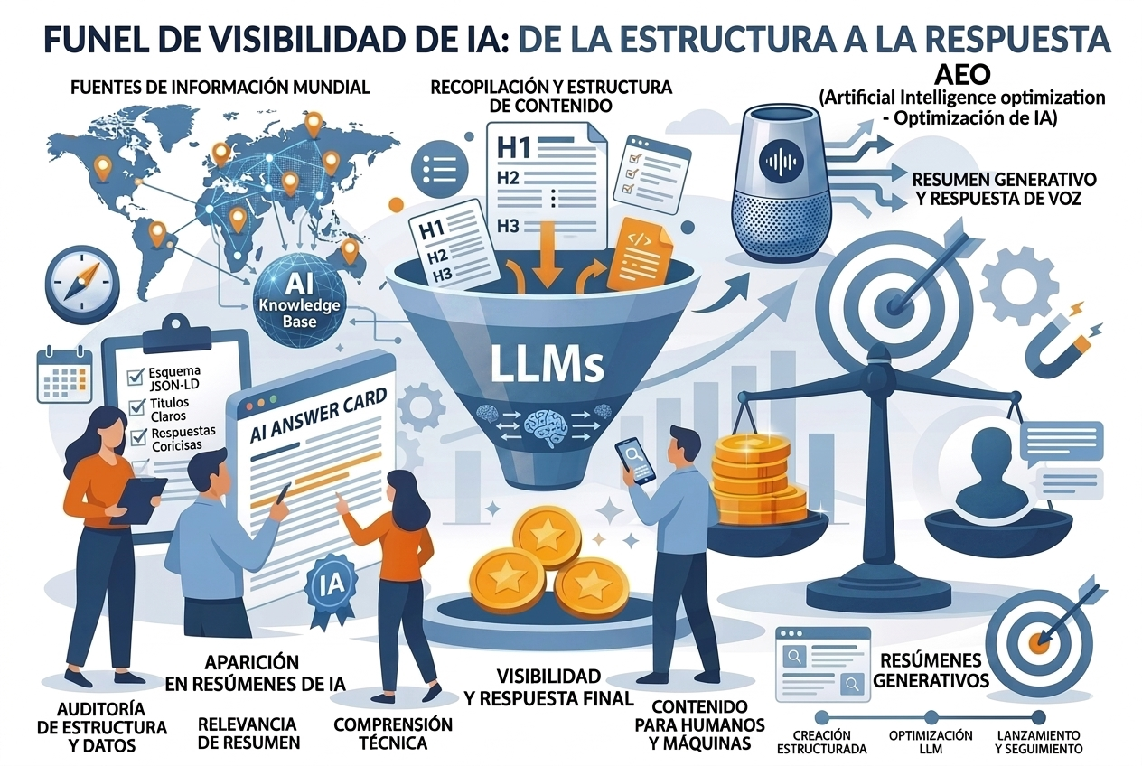imagen explicativa del proceso de optimización SEO para IA